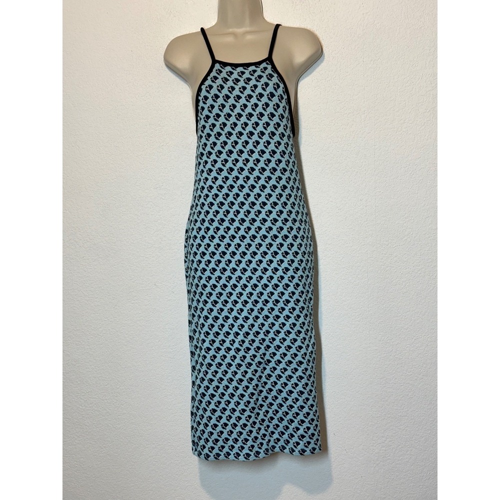 Zara Women Blue Black Geometric Heart Knit Midi Dress Open Back XS-S